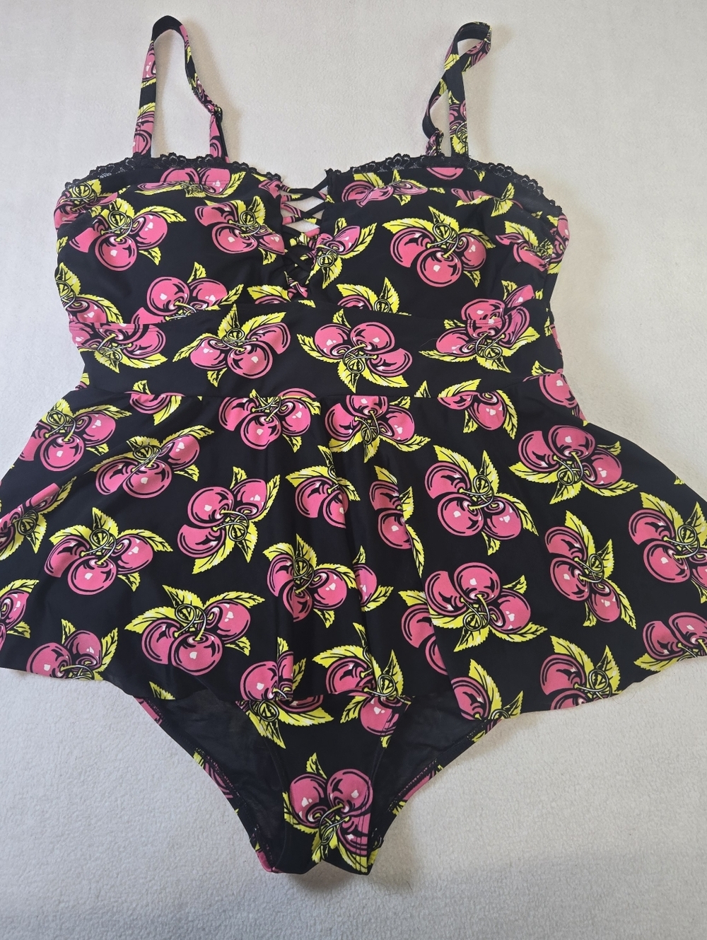 Betsey Johnson x Torrid Black Cherry Wireless One-Piece Swim Dress Sz 2XL 18-20